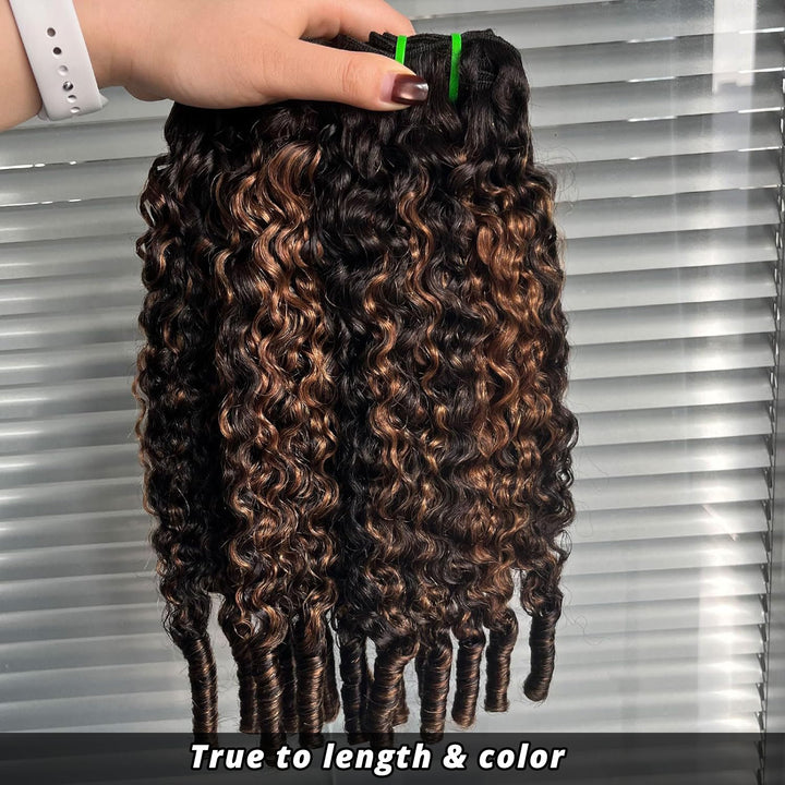 P1B/30 Burmese Curly Hair Bundles Highlight Ombre Color 100% Human Hair Bundles End with Spiral Curls 1 3 4 Hair Bundles Deal - AlloveHair