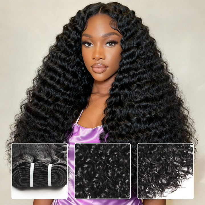 30-38 Inch Long & Thick Water Wave Hair Bundles Super Voluminous Human Hair Weave - AlloveHair