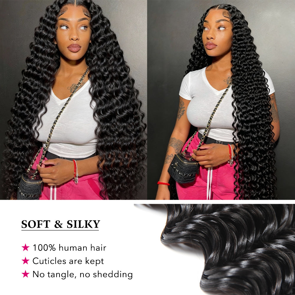 Bouncy & Defined Deep Wave Bundles 30-38 Inch Long-Lasting Deep Curly Human Hair Extensions - AlloveHair