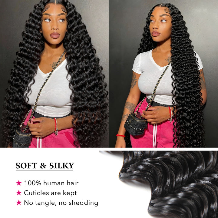 Bouncy & Defined Deep Wave Bundles 30-38 Inch Long-Lasting Deep Curly Human Hair Extensions - AlloveHair