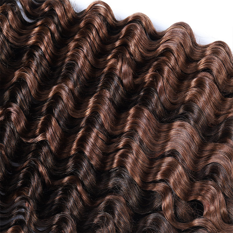 [Ship From US] Allove #4 30 Ombre Brown Bulk Human Hair For Boho Brading Deep Wave Human Hair Bundles No Weft Hair Extensions - AlloveHair