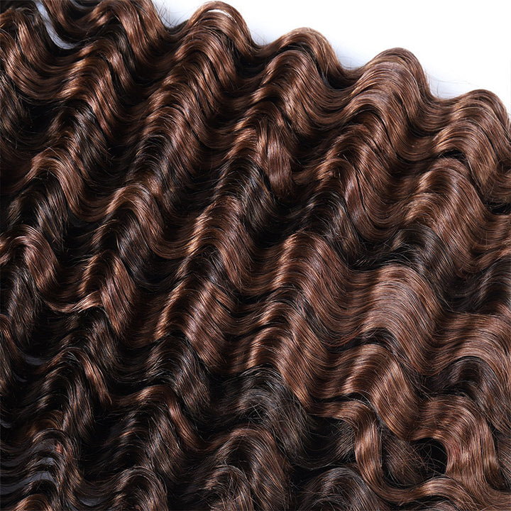 [Ship From US] Allove #4 30 Ombre Brown Bulk Human Hair For Boho Brading Deep Wave Human Hair Bundles No Weft Hair Extensions - AlloveHair