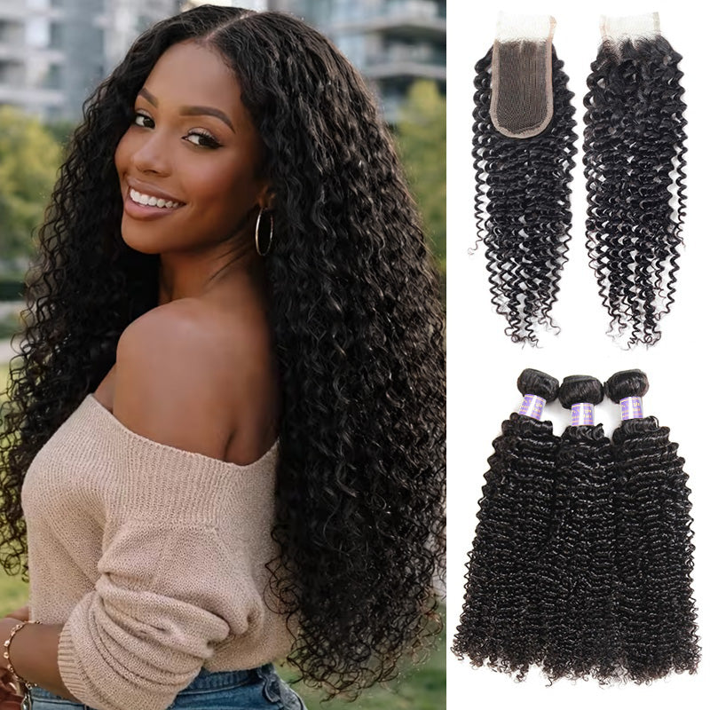 Curly Bundles With 2x6 Lace Closure Remy Human Hair 3 Bundles With Swiss Lace Closure - AlloveHair