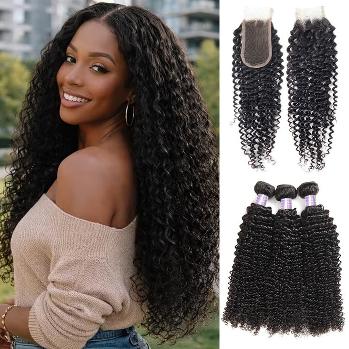 Curly Bundles With 2x6 Lace Closure Remy Human Hair 3 Bundles With Swiss Lace Closure - AlloveHair