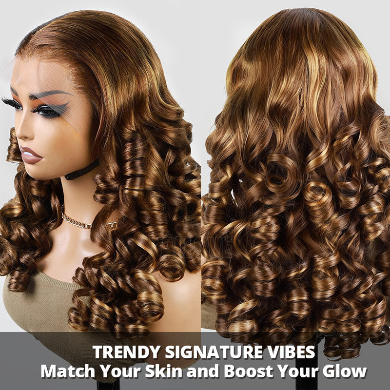 350% Density Balayage Highlight Wigs Salon Quality Bouncy Wavy 13x4 HD Lace Front Wigs for Black Woman - AlloveHair