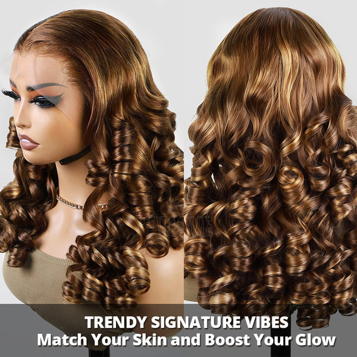 350% Density Balayage Highlight Wigs Salon Quality Bouncy Wavy 13x4 HD Lace Front Wigs for Black Woman - AlloveHair