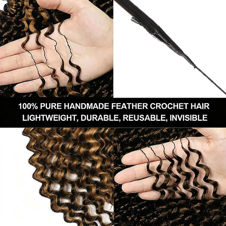 #P4/27 Deep Wave Crochet Hair Extensions Highlight Brown Pre-Separated Feather Crochet Human Hair For Braiding - AlloveHair