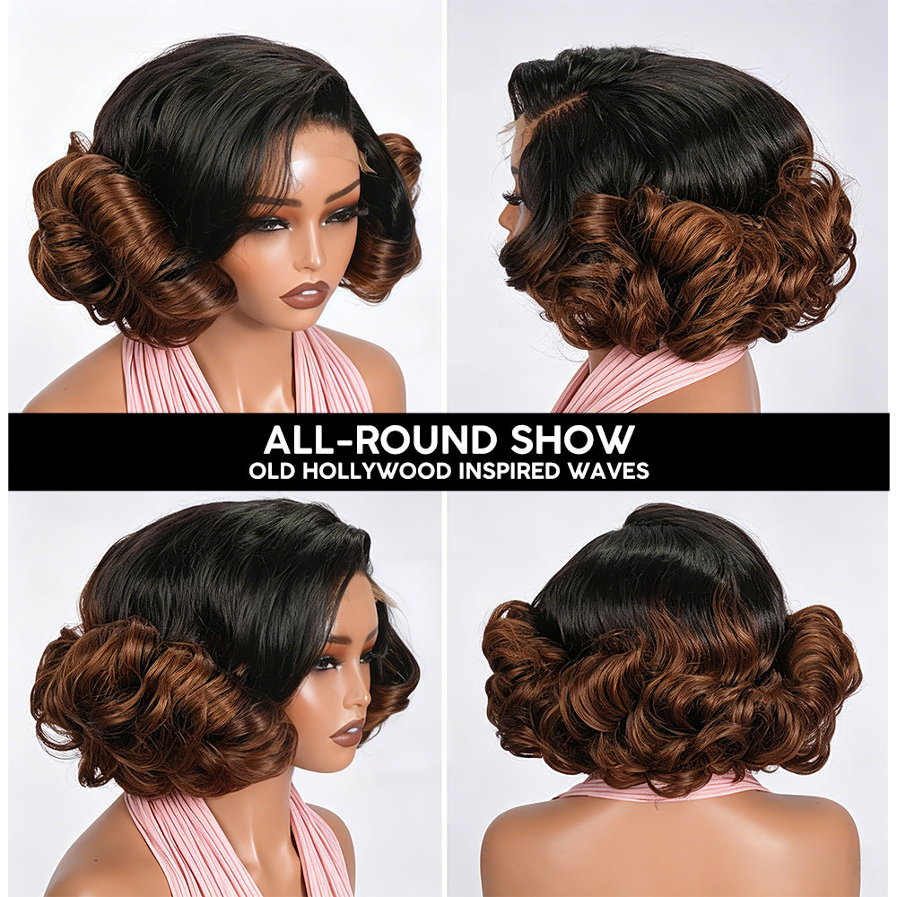 300% Density Raw Vietnamese Double Drawn Human Hair Bob Wig Ombre Brown 5x5 HD Lace Closure Wigs - AlloveHair