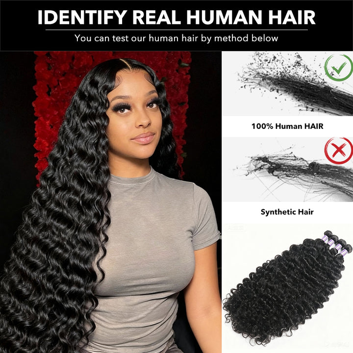 Bouncy & Defined Deep Wave Bundles 30-38 Inch Long-Lasting Deep Curly Human Hair Extensions - AlloveHair