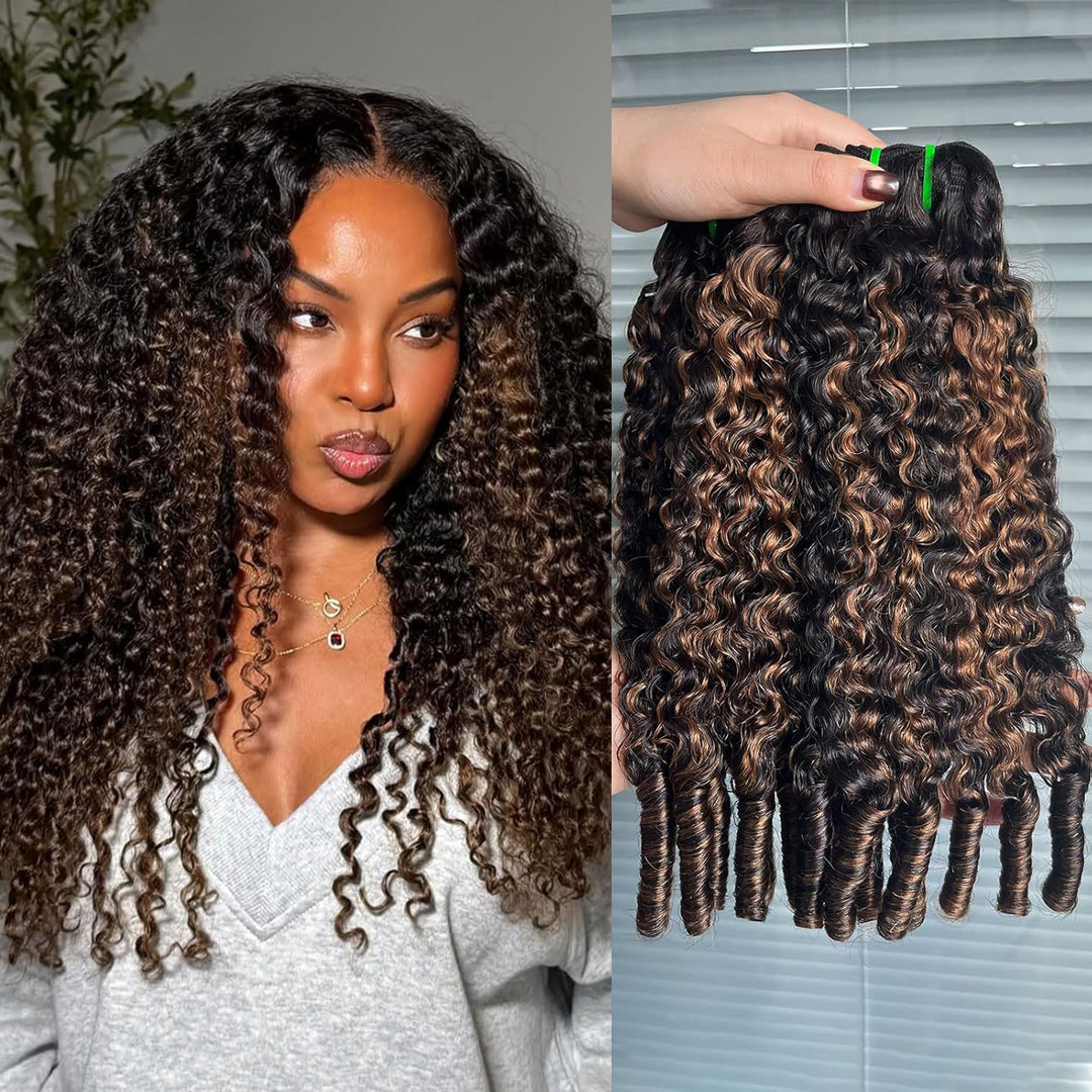 P1B/30 Burmese Curly Hair Bundles Highlight Ombre Color 100% Human Hair Bundles End with Spiral Curls 1 3 4 Hair Bundles Deal - AlloveHair