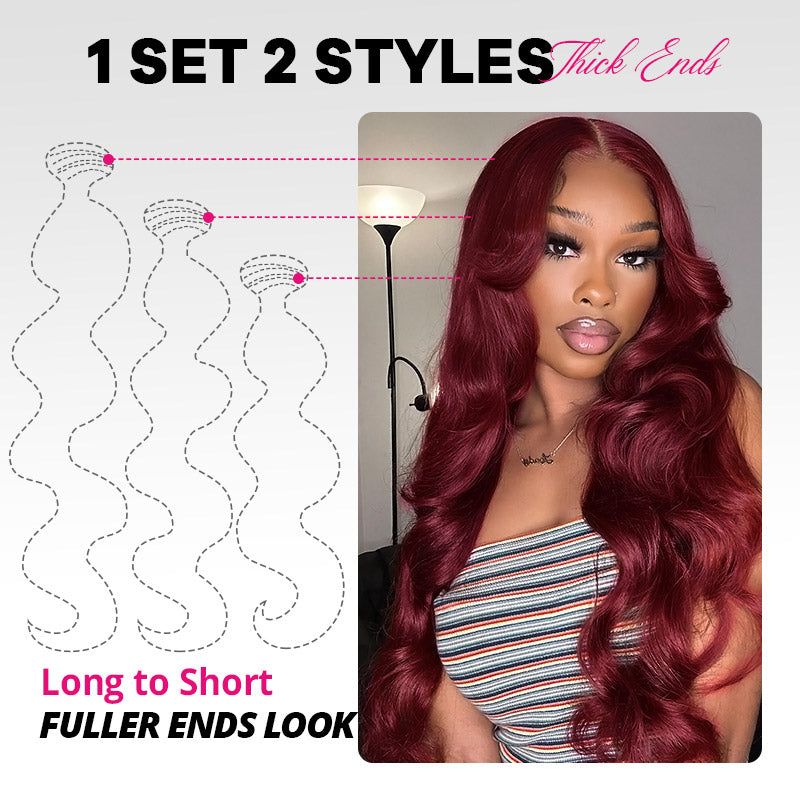 Burgundy 99J Bundles with 2x6 HD Closure Deep Parting Body Wave 3 Bundles Brazilian Human Hair Weave - AlloveHair
