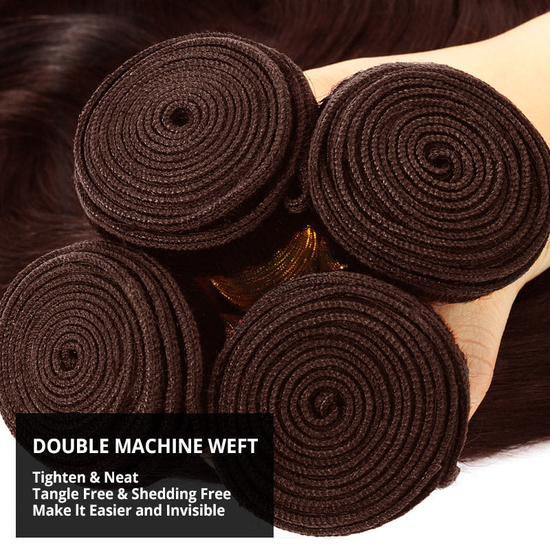 Brown Colored Hair Bundles with 2x6 Lace Closure Straight Human Hair 3 Bundles with Lace Closure - AlloveHair