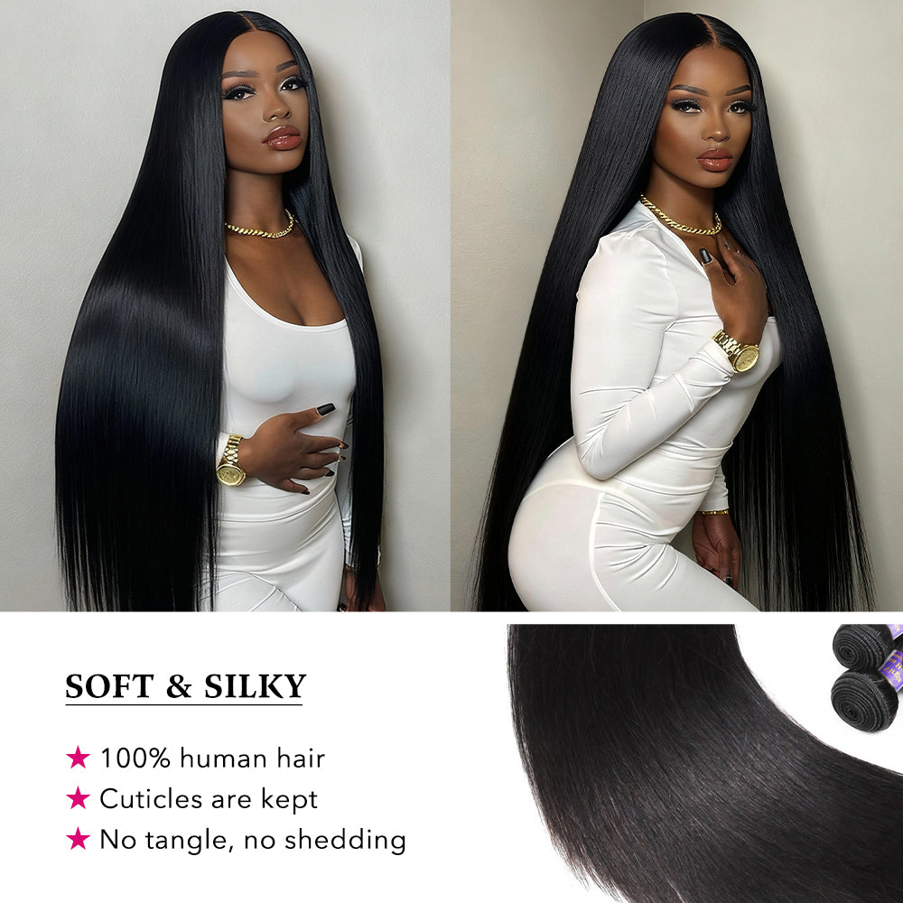 Super Long & Silky Straight Bundles 30-38 Inch Human Hair Weave for Woman - AlloveHair