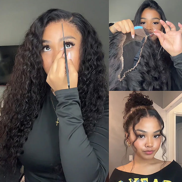 Water Wave Invisi-String Snug Fit 360 HD Lace Frontal Wig Pre Bleached Glueless Wig - AlloveHair