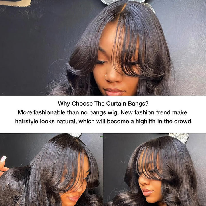 Face-Framing Curtain Bangs Body Wave Wig Glueless Ready To Go Wig 180% Density - AlloveHair