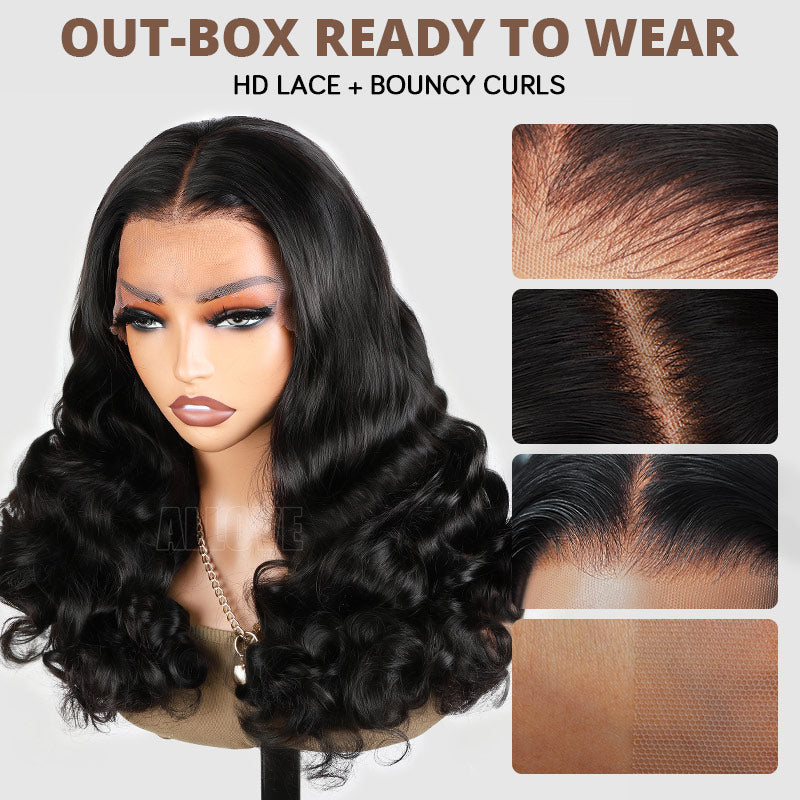 Allove 350% Density Bouncy Curl Wigs Super Double Drawn 13x4 HD Lace Front Wigs with Pre Plucked Hairline - AlloveHair