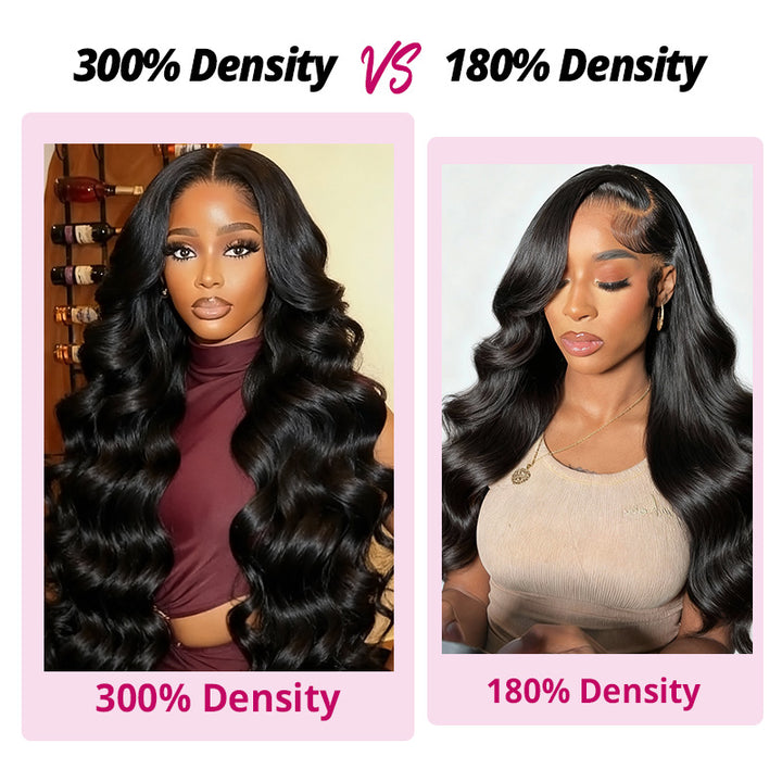 300% Density Body Wave Glueless 13x4 HD Lace Front Wig Human Hair Pre-Cut Lace Flexi-Fit Drawstring Cap - AlloveHair