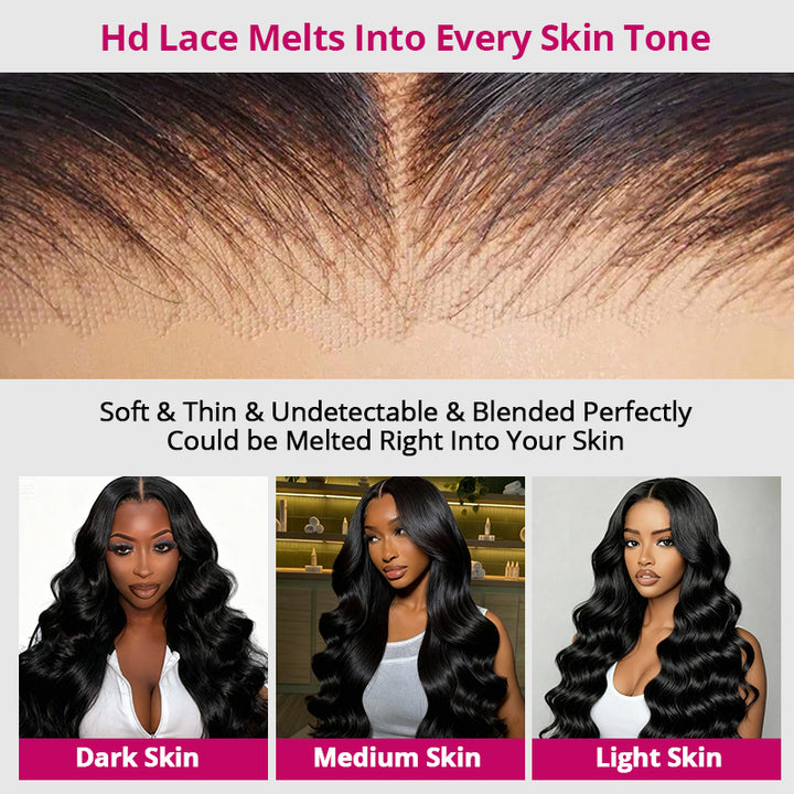 300% Density Body Wave Glueless 13x4 HD Lace Front Wig Human Hair Pre-Cut Lace Flexi-Fit Drawstring Cap - AlloveHair