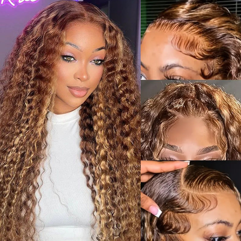 Bleached Knots Ready To Wear Wig | Glueless 5x5 HD Lace Closure Wigs Water Wave #4/27 Piano Color - AlloveHair