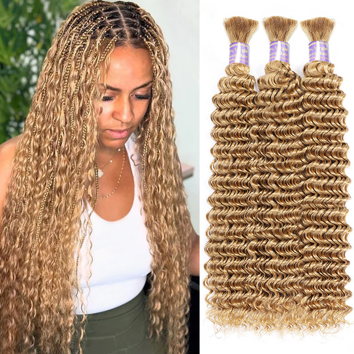 Allove Hair #27 Honey Blonde Deep Wave Bulk Human Hair For Braiding - AlloveHair