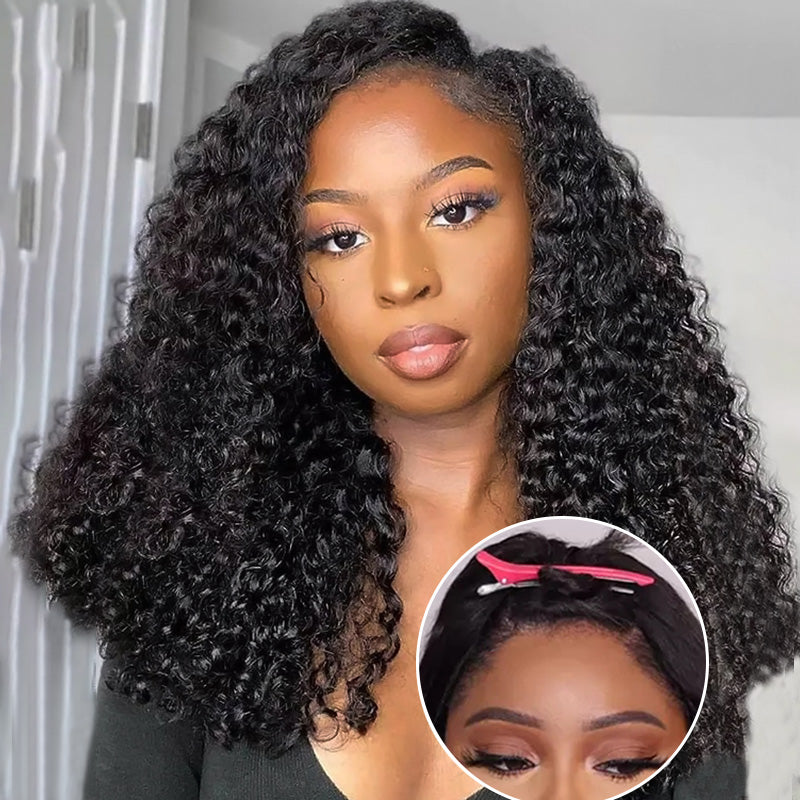 Kinky Curly V Part Wig with Elastic Band No Leave Out Glueless Wear for Beginners - AlloveHair