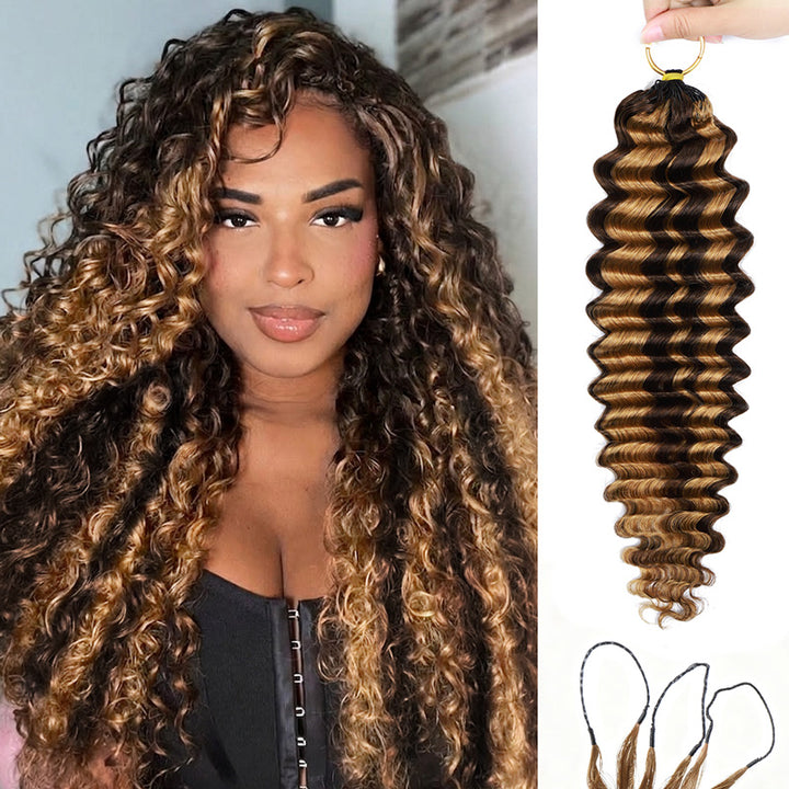 #P4/27 Deep Wave Crochet Hair Extensions Highlight Brown Pre-Separated Feather Crochet Human Hair For Braiding - AlloveHair