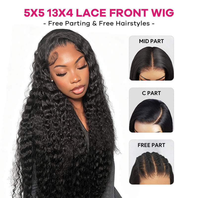 250 Density 30 38 Inch Long 5x5 13x4 Deep Wave Lace Front Wigs Human Hair Deep Part Curly Lace Wigs with Pre Plucked - AlloveHair