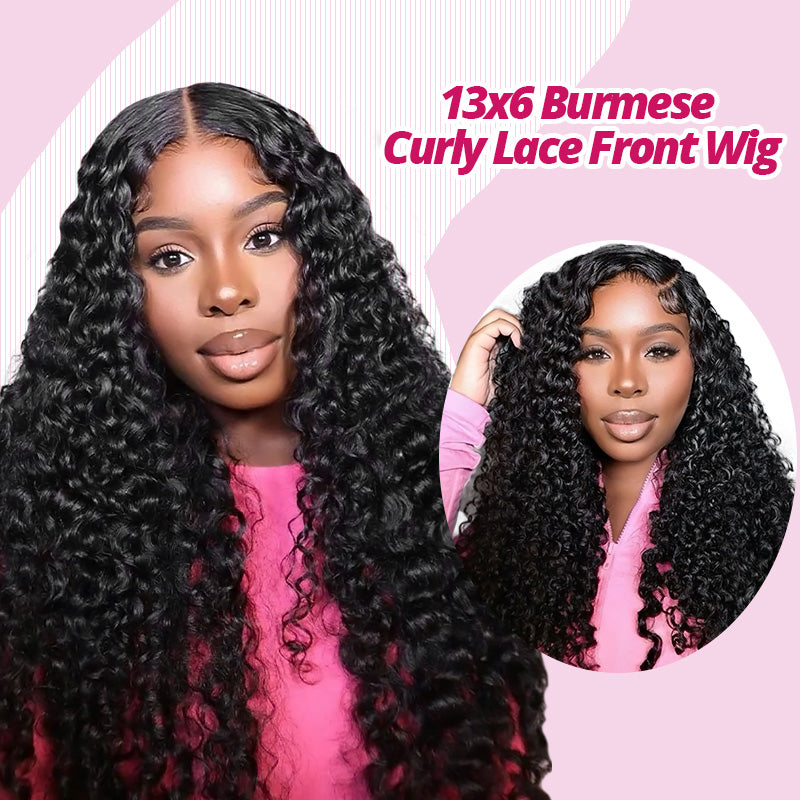 Burmese Curly Glueless Wig Pre-Cut Lace 7x6/13x6 HD Lace Front Wear Go Wig With Finger Coils Ends - AlloveHair