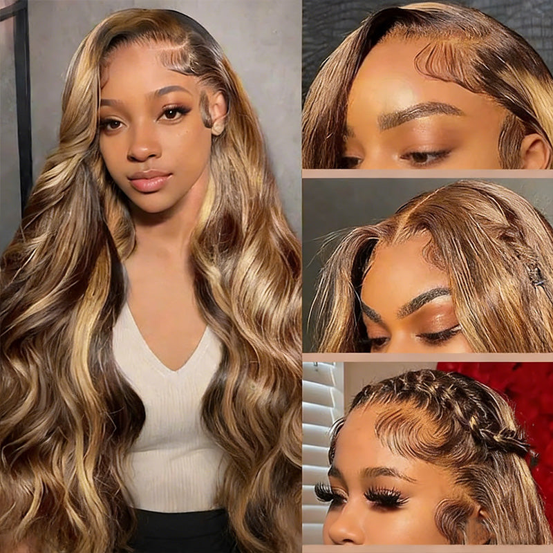 Highlights Piano Color #4/27 Straight And Body Wave 5*5 Glueless Ready To Go Wig 200% Density Thick Hair - AlloveHair