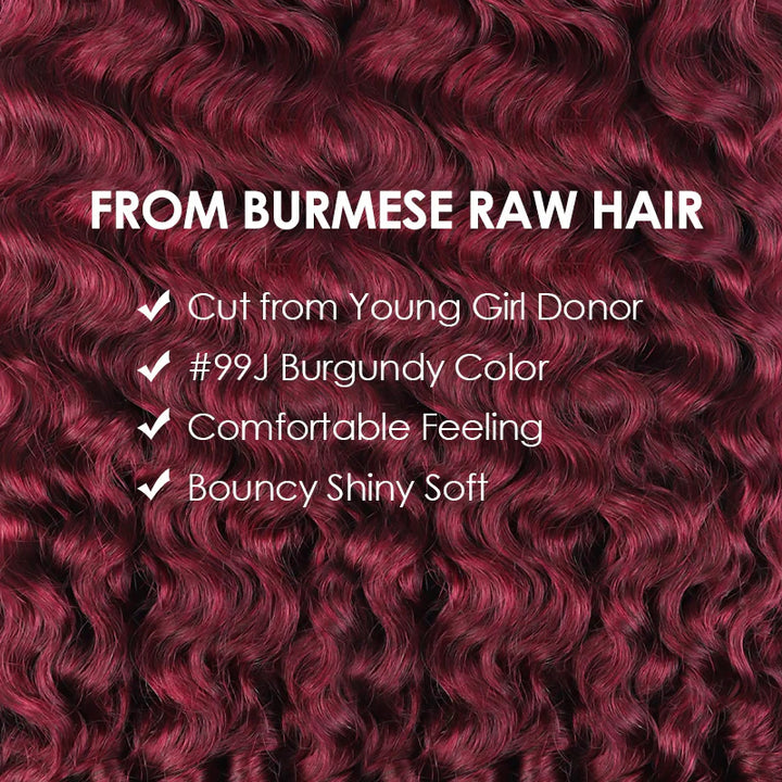30 Inch Burmese Curly Hair Wear Go Glueless Wig 99J Burgundy Color Pre Cut 7x6/13x6  Lace Front Wig - AlloveHair
