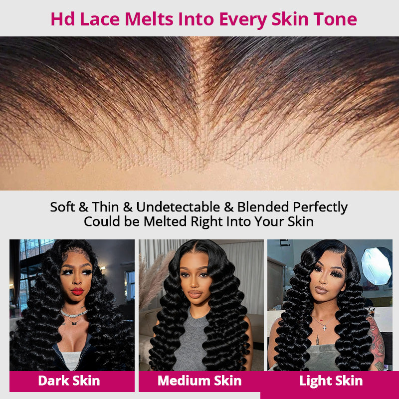 300% Density Luxury Loose Deep Wave Virgin Human Hair 13x4 Transparent HD Lace Front Wig Pre Plucked Hairline - AlloveHair