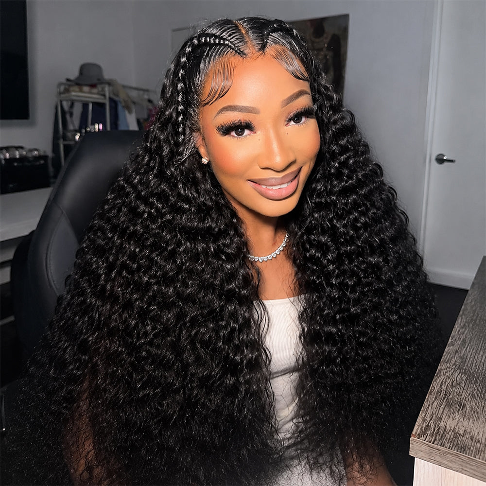 250% Density Pre Braided Deep Wave Wig 13x4 13x6 Full HD Lace Frontal Wig With Pre Bleached Knots Glueless Wigs - AlloveHair