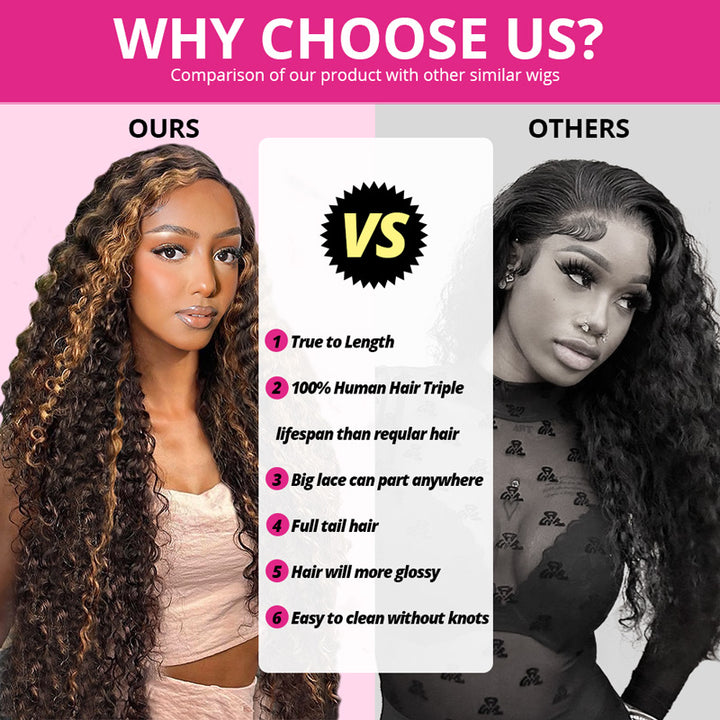 30 Inch 13x6 HD Lace Front Wig 1B/27 Ombre Deep Wave Human Hair Glueless Wig - AlloveHair