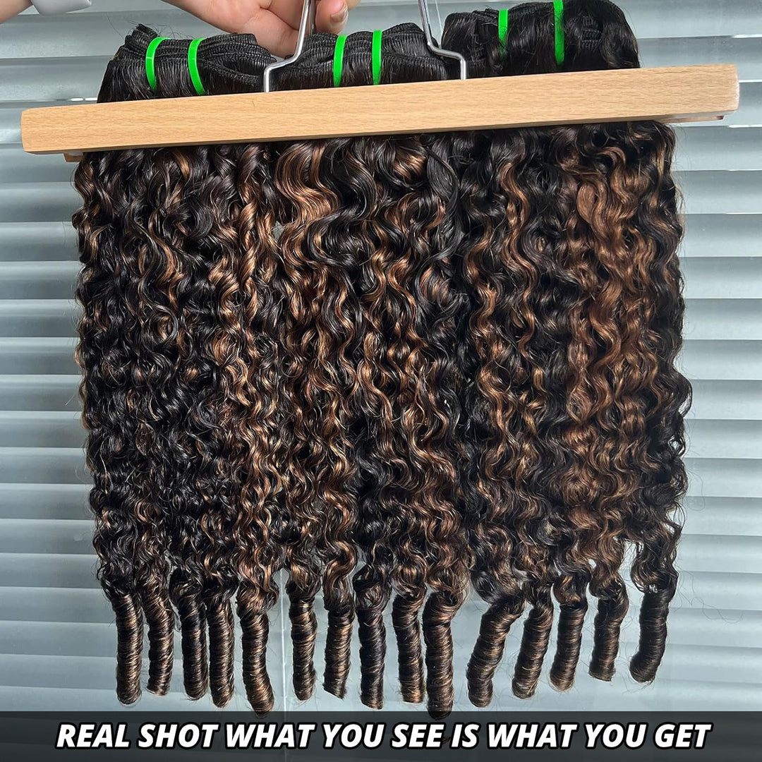 P1B/30 Burmese Curly Hair Bundles Highlight Ombre Color 100% Human Hair Bundles End with Spiral Curls 1 3 4 Hair Bundles Deal - AlloveHair