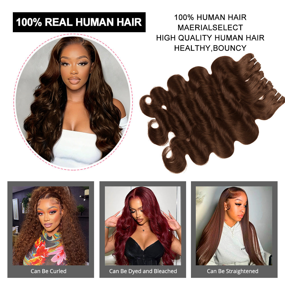 14-28 Inch #4 Brown Color Body Wave 3 Bundles 15A Raw Virgin Brazilian Human Hair Extensions - AlloveHair