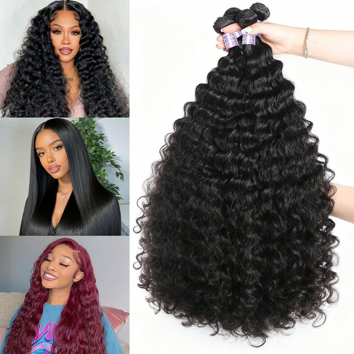 Bouncy & Defined Deep Wave Bundles 30-38 Inch Long-Lasting Deep Curly Human Hair Extensions - AlloveHair