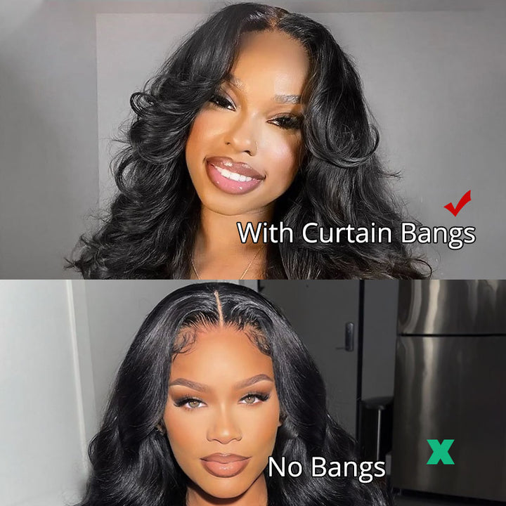 Face-Framing Curtain Bangs Body Wave Wig Glueless Ready To Go Wig 180% Density - AlloveHair