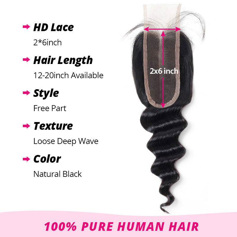 Allove 2x6 Deep Parting HD Lace Closure with Bundles Loose Deep Wave Bundles with Closure Human Hair Weave Extensions - AlloveHair
