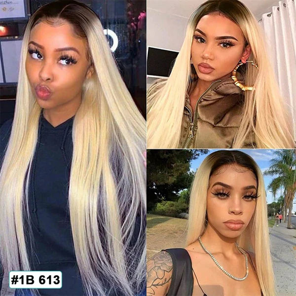 [ Lowest Price - No Code Needed] T1B/613 Straight Human Hair Lace Front Wigs - AlloveHair