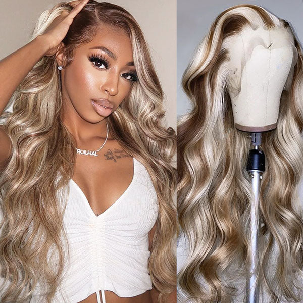 [ Lowest Price - No Code Needed] P4/613 Brown Hair With Blonde Highlights Body Wave Lace Wigs - AlloveHair
