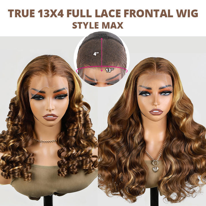 350% Density Balayage Highlight Wigs Salon Quality Bouncy Wavy 13x4 HD Lace Front Wigs for Black Woman - AlloveHair
