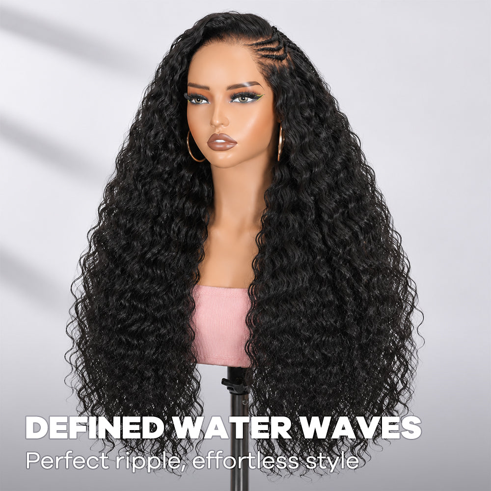 30 32 Inch Side Part Pre-Braided Water Wave 13x4 13x6 HD Lace Frontal Ready To Go Wigs 250% Density - AlloveHair
