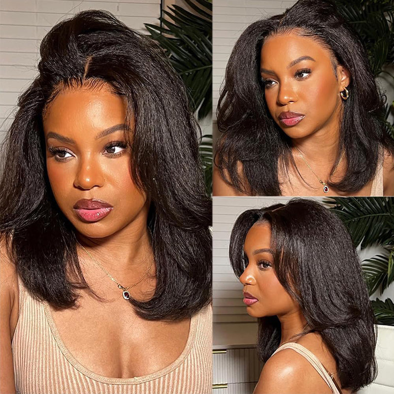 200% Density Yaki Straight Bob Wig 2x6/5x5 Pre-Bleached Natural Looking Glueless Wig Short Hairstyle - AlloveHair