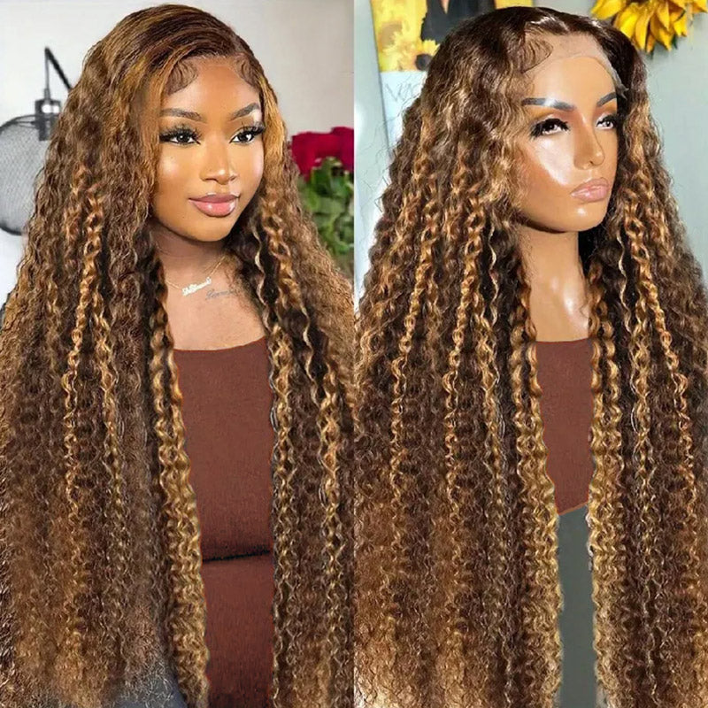 [28'' = $165.99 - No Code Needed] P4/27 Highlight Wig Deep Wave Human Hair 13x6 Full Lace Front Wigs - AlloveHair