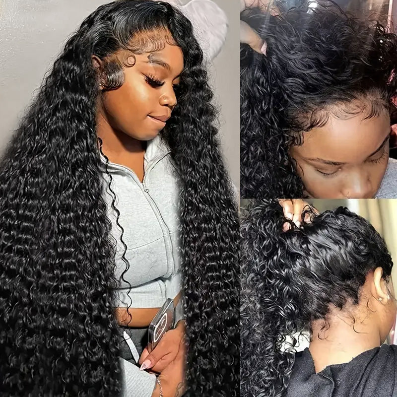 13x6 Glueless Lace Front Wig | Water Wave Human Hair | HD Transparent Lace | Pre-Plucked Hairline | 180% Density - AlloveHair