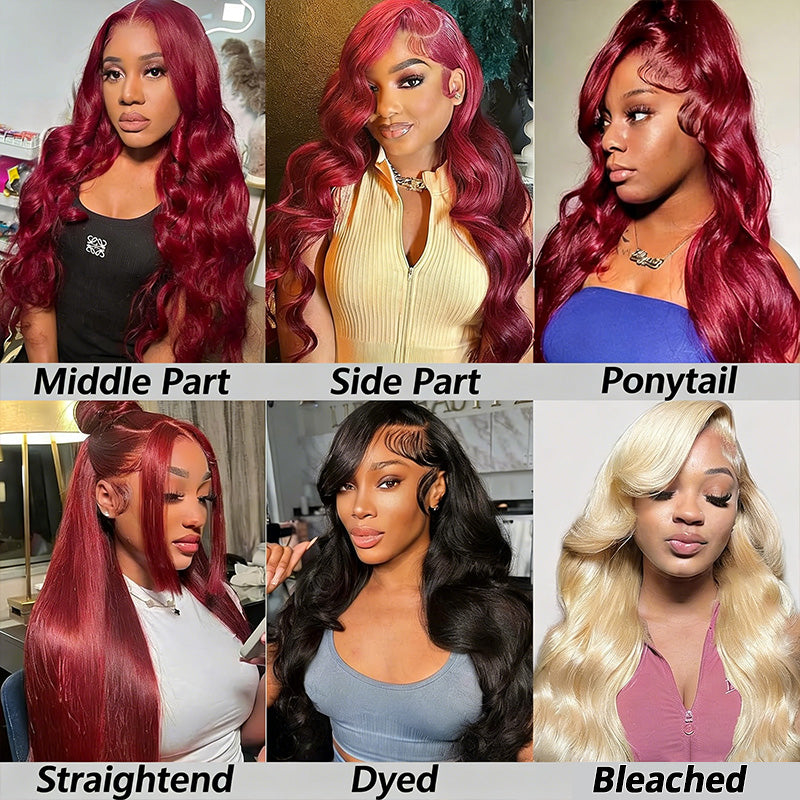 200% Density 99J Burgundy Color Straight And Body Wave 5*5 Glueless Wigs for Beginners Wine Red Wigs - AlloveHair