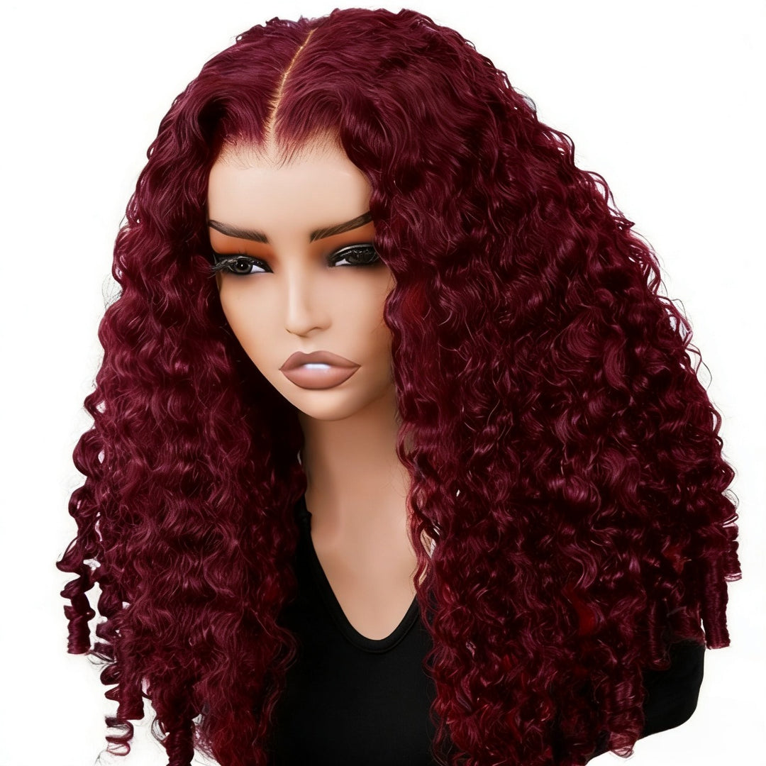 30 Inch Burmese Curly Hair Wear Go Glueless Wig 99J Burgundy Color Pre Cut 7x6/13x6  Lace Front Wig - AlloveHair