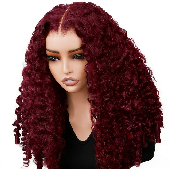 30 Inch Burmese Curly Hair Wear Go Glueless Wig 99J Burgundy Color Pre Cut 7x6/13x6  Lace Front Wig - AlloveHair