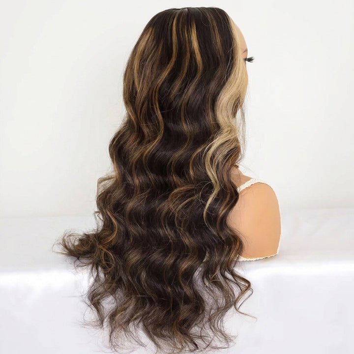 200 Density Glueless Balayage Highlight With Skunk Stripe Body Wave Wig Money Piece Highlight 13x4 13x6 HD Lace Front Wig Human Hair - AlloveHair