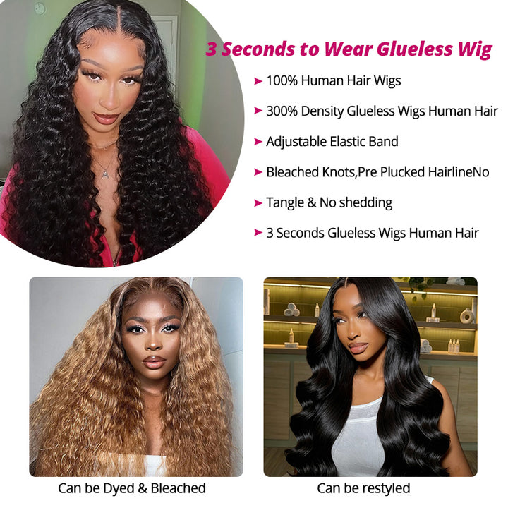 300% Density Deep Wave Wig Pre Bleached Knots Glueless 13x4 HD Lace Front Wig With Elastic Drawstring Wear Go Wig - AlloveHair